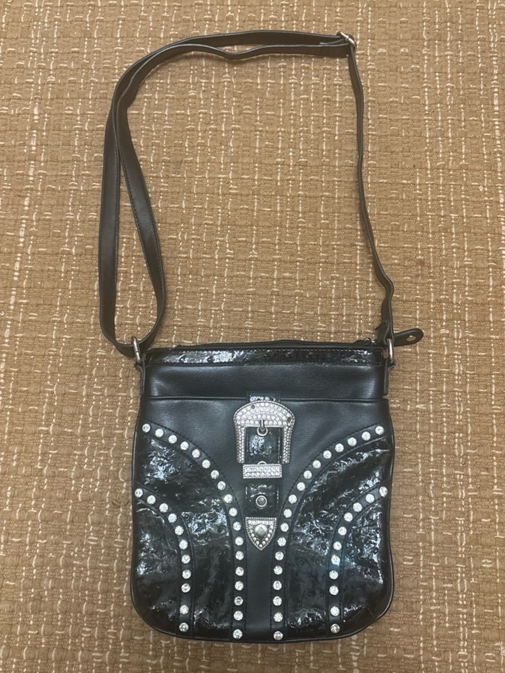 Black Rhinestone Buckle Crossbody Bag
